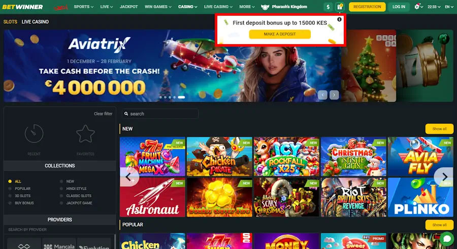Betwinner Casino and Welcome Bonus Screenshot